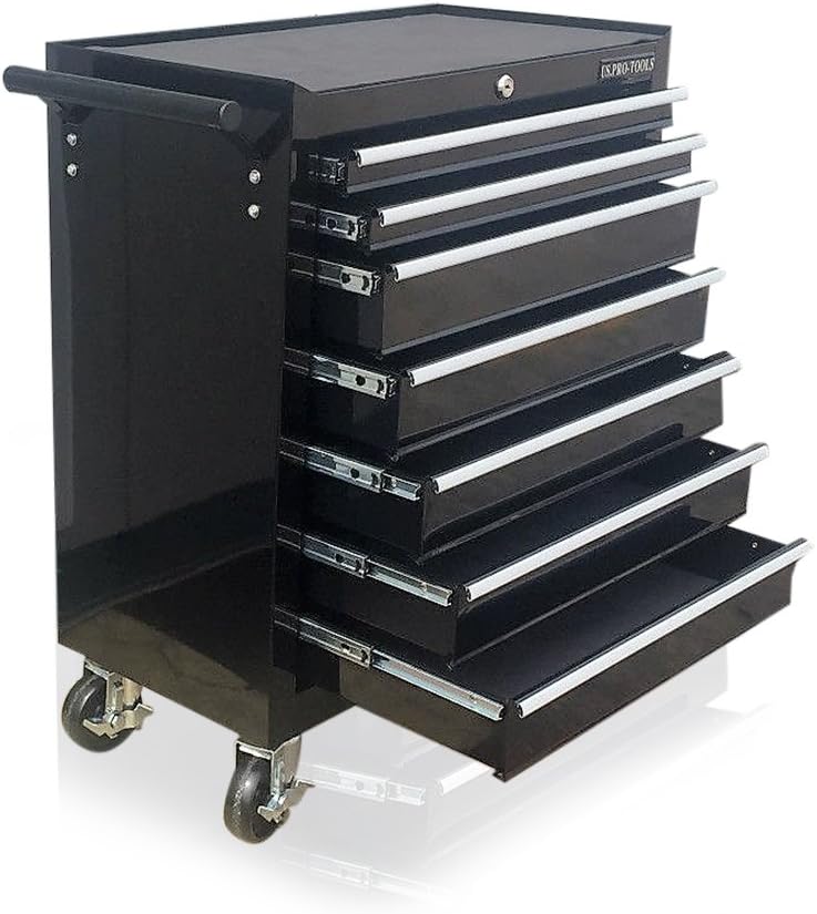 US PRO Black Tools Affordable Steel Chest Tool Box Roller Cabinet 7 Drawers